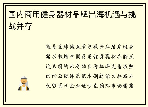 国内商用健身器材品牌出海机遇与挑战并存