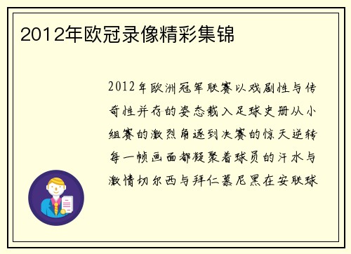 2012年欧冠录像精彩集锦