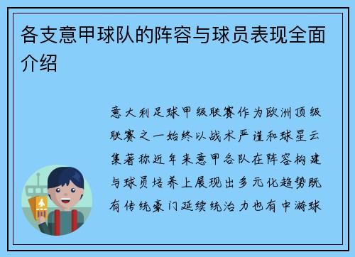 各支意甲球队的阵容与球员表现全面介绍
