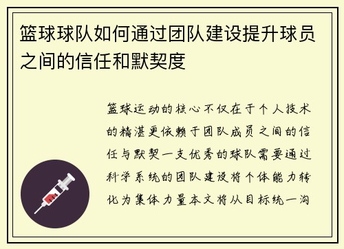 篮球球队如何通过团队建设提升球员之间的信任和默契度